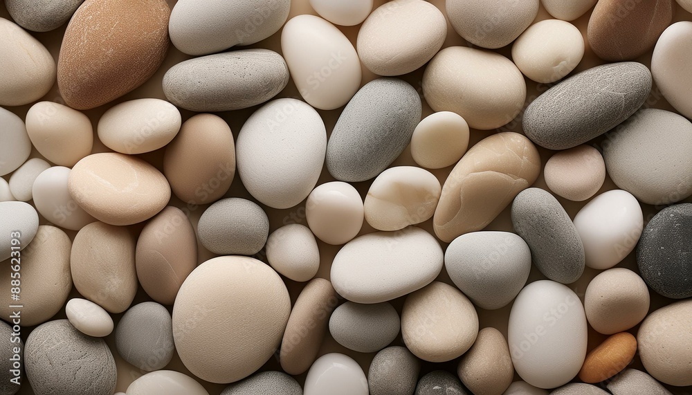 Pebbles Background Close-Up In Neutral Colors Viewed From Above. Pebbles Background Close-Up In Neutral Colors Viewed From Above.