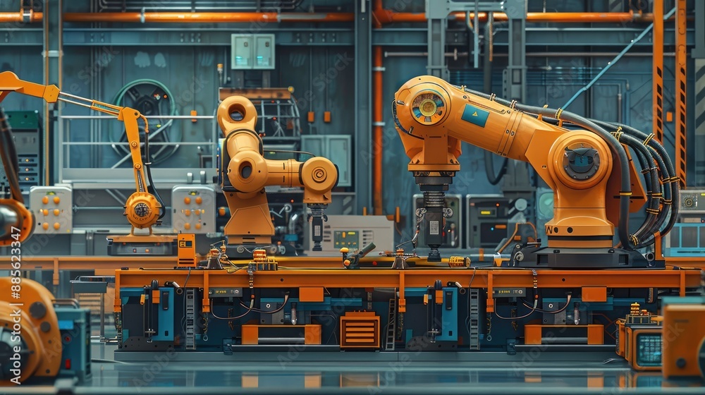 A detailed paper cutout illustration of an engineer working on a robotic system in an industrial workshop, with detailed robots and tools. A detailed paper cutout illustration of an engineer working on a robotic system in an industrial workshop, with detailed robots and tools.