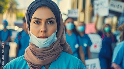 Portrait of a Nurse in hijab wearing medical scrubs