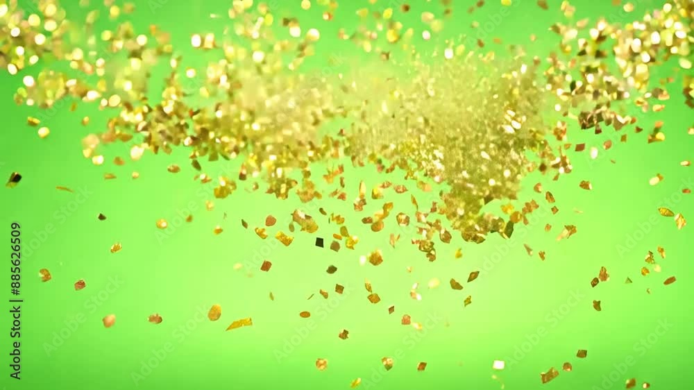Golden Confetti Explosion Against Green Screen Generative AI