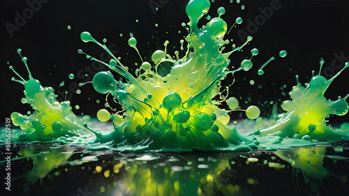 Glowing Uranium Green Liquid Abstract Splash luminescent and illuminated  Under Black Light photo