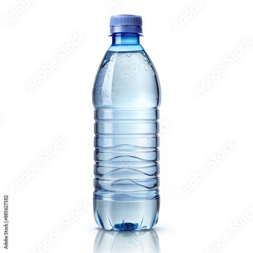 A Single Plastic Bottle of Water on a White Background. Generative AI