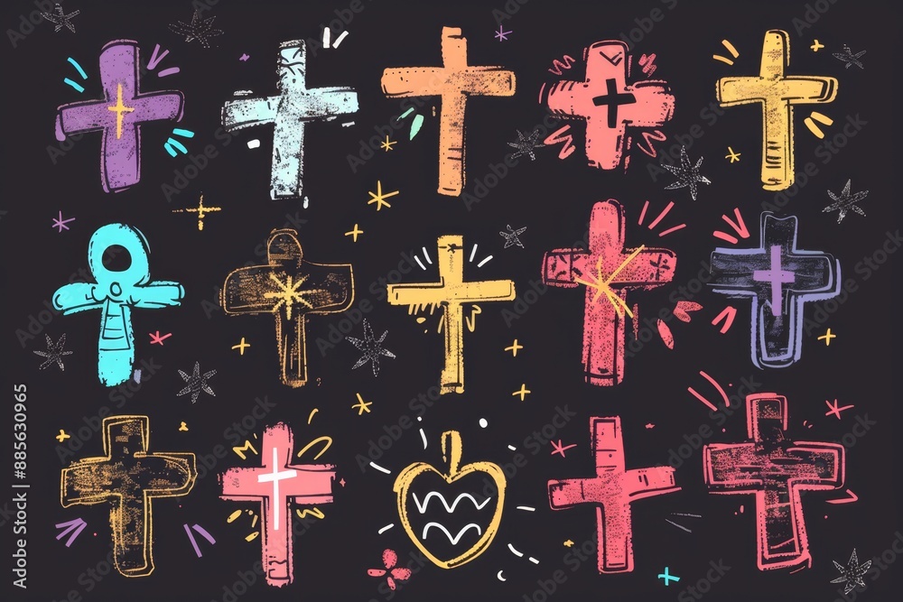Obraz premium Cross icon, christianity religion symbol, christian sign, cross shape, church emblem, catholicism symbol