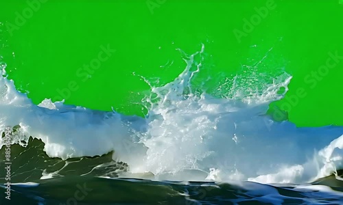 A rough, turbulent sea with churning waves and frothy whitecaps with chroma key green screen (mov)