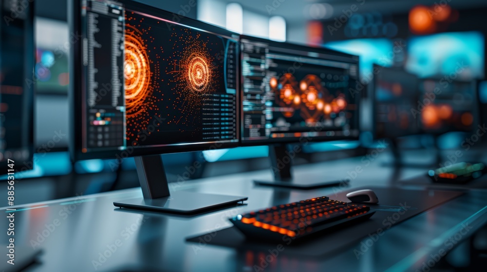 A futuristic graphic design studio with holographic design tools and bioluminescent graphics A futuristic graphic design studio with holographic design tools and bioluminescent graphics