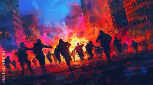 illustration of people shielding each other, forming a human barrier against gunfire