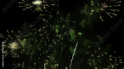 Colorful real fireworks show performance display celebration festival holiday on dark sky for abstract background, anniversary, celebration, 4th July, Independence Day, and new year.