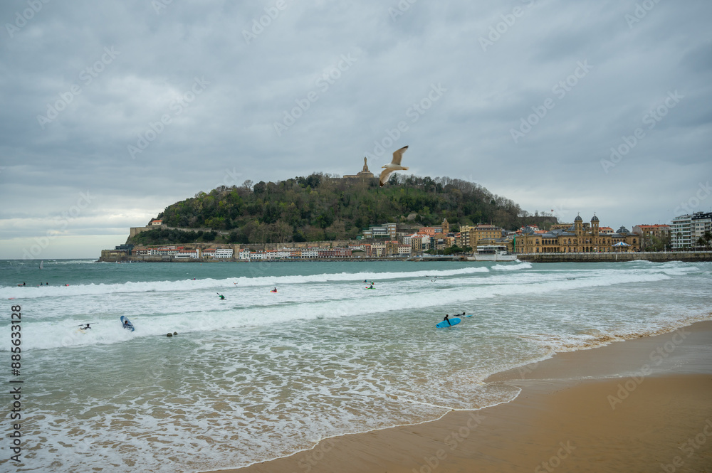 Fototapeta premium view of the sea from San Sebastian Beach of La Concha