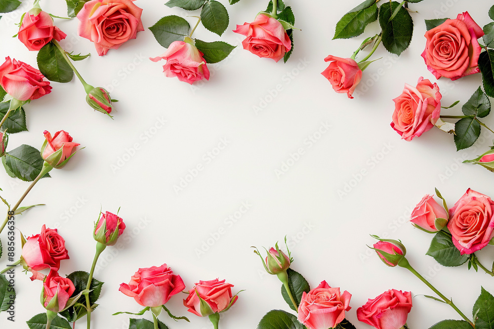 Beautiful Frame of Pink Roses Isolated on White Background Beautiful Frame of Pink Roses Isolated on White Background