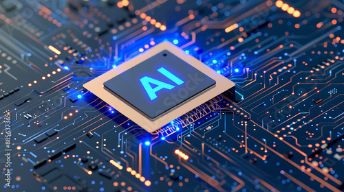 powerful computer processor microchip with the word representing artificial intelligence, AI technology, artificial intelligence, super computer, futuristic technology, network, cyber