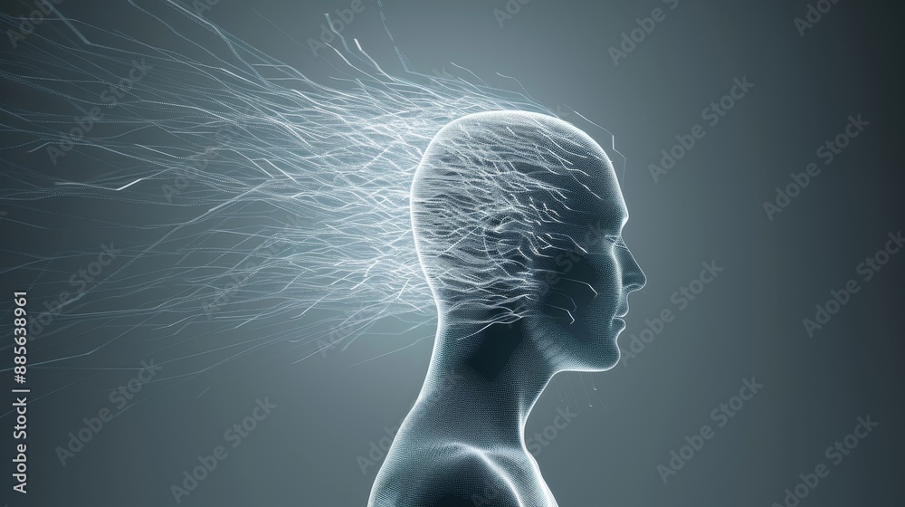 A woman's head is shown with a long, flowing hair A woman's head is shown with a long, flowing hair