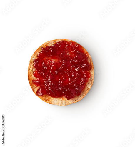  english muffin sliced and toasted with jam with shadow isolated on transparent background