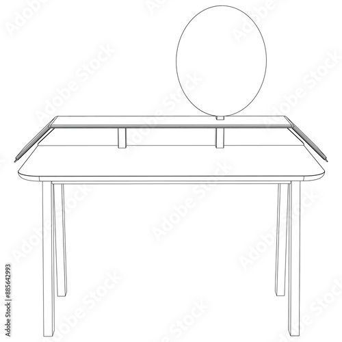 Line Vector Illustration of Dressing Table Isolated on White Background. Detailed Design Perfect for Interior Design and Furniture Concepts