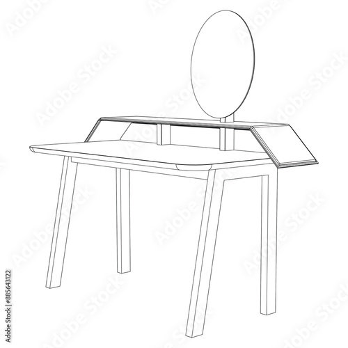 Line Vector Illustration of Dressing Table Isolated on White Background. Detailed Design Perfect for Interior Design and Furniture Concepts