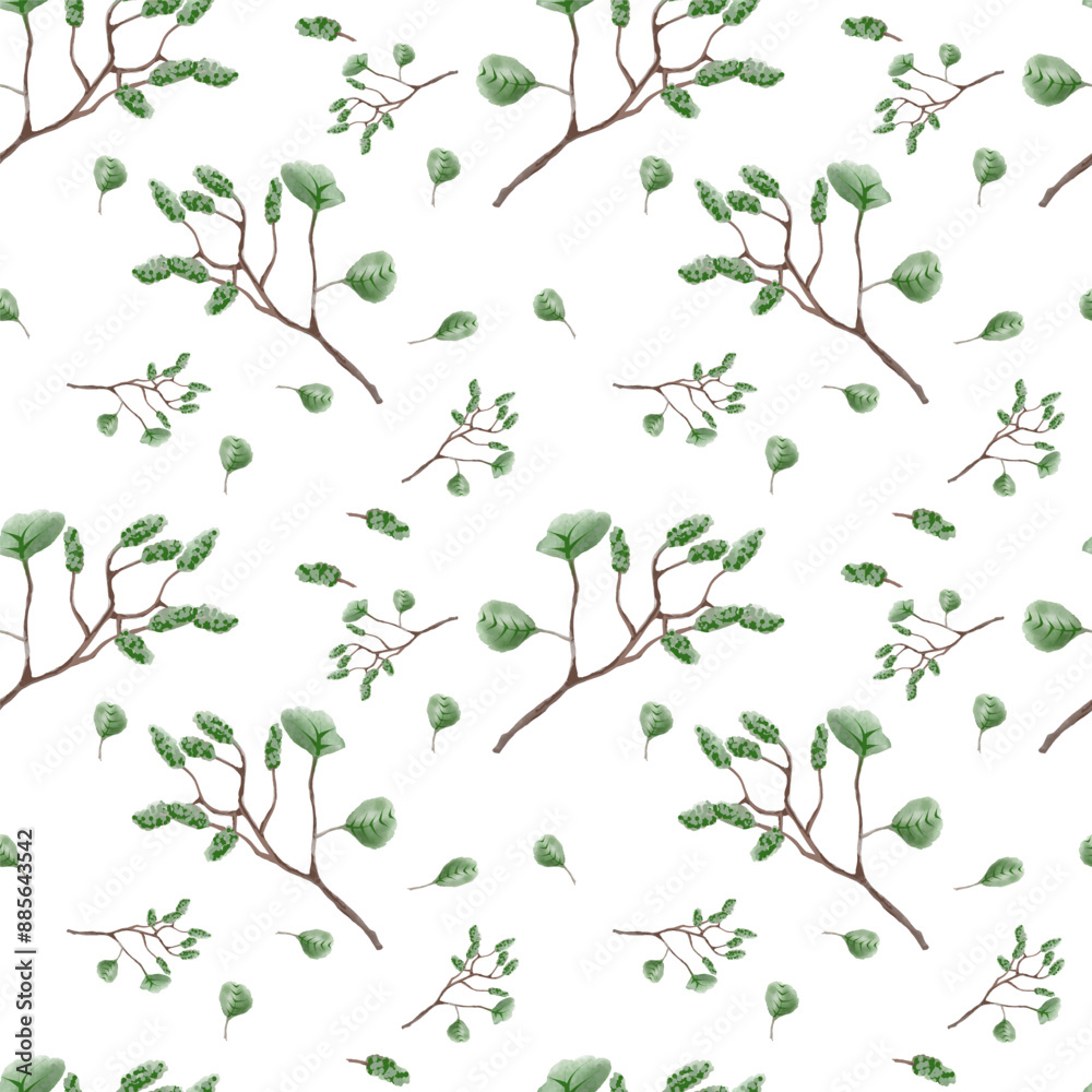 Seamless pattern with aspen branch on isolated background