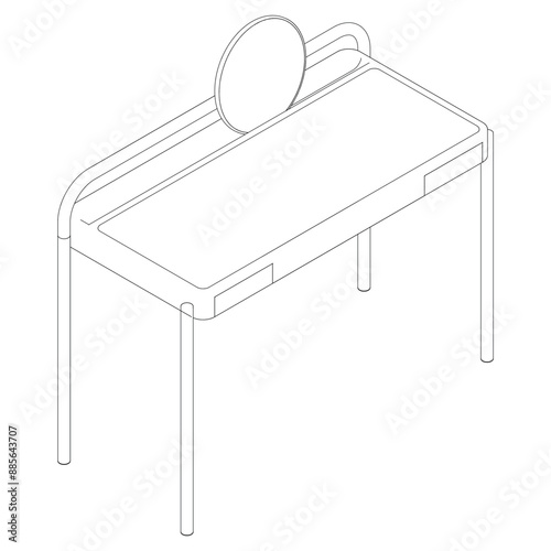 Dressing Table Line Vector Illustration. Different Views of Dressing Table, Ideal for Furniture Design and Interior Concepts 