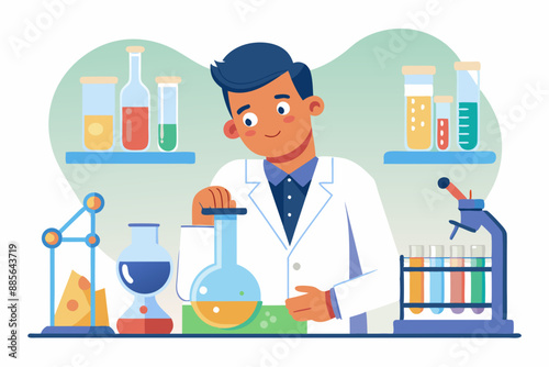 Doctors Research Medicine, Medicine research concept, doctors study medicine, Flat vector illustration. Medical laboratories make pharmaceutical test by chemistry science.