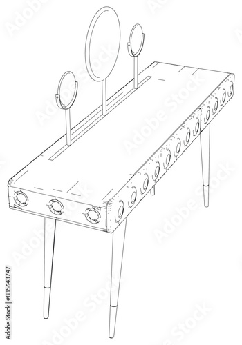 Line Vector Illustration of Dressing Table Isolated on White Background. Detailed Design Perfect for Interior Design and Furniture Concepts