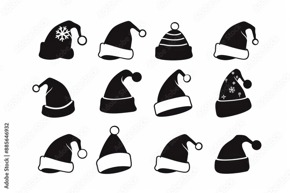 Santa hat icon, christmas hat, santa claus cap, red holiday costume symbol, xmas hat flat sign on white Santa hat icon, christmas hat, santa claus cap, red holiday costume symbol, xmas hat flat sign on white