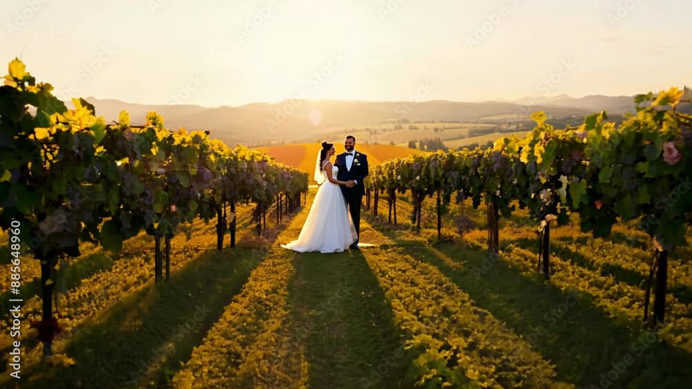 custom made wallpaper toronto digitalA wedding ceremony set in a vineyard, with the setting sun casting a warm light over the rows of grapevines.