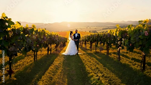 Wallpaper Mural A wedding ceremony set in a vineyard, with the setting sun casting a warm light over the rows of grapevines. Torontodigital.ca