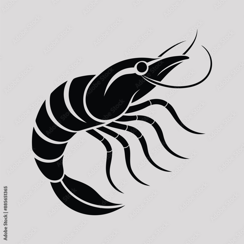Vector illustration of a shrimp silhouette. illustration of a Shrimp fish.