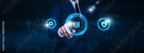 Digital Forensics, cybersecurity protocols, forensic analysis tools, businessman touch of Digital Forensics icon Data exchange on digital network connection, chain of custody procedures.