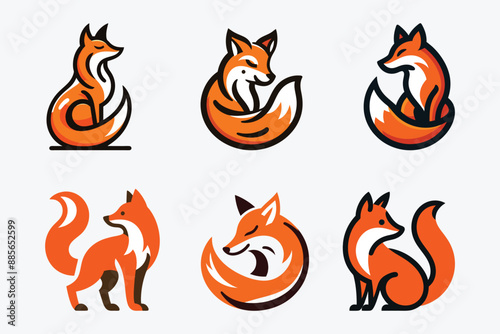 Cartoon stylized Round tail Fox logo icon line Art vector illustration