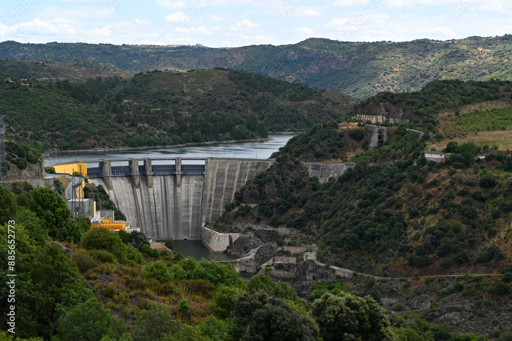 Hydroelectric power station and dam for electricity on the border with northern Portugal in the Douro valley with the river Duero. Hydroelectric power station and dam for electricity on the border with northern Portugal in the Douro valley with the river Duero.