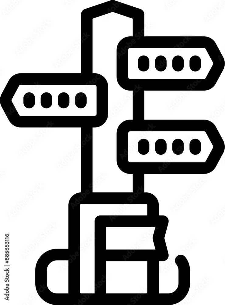 Simple icon depicting a signpost pointing in different directions, symbolizing choices and decision making Simple icon depicting a signpost pointing in different directions, symbolizing choices and decision making