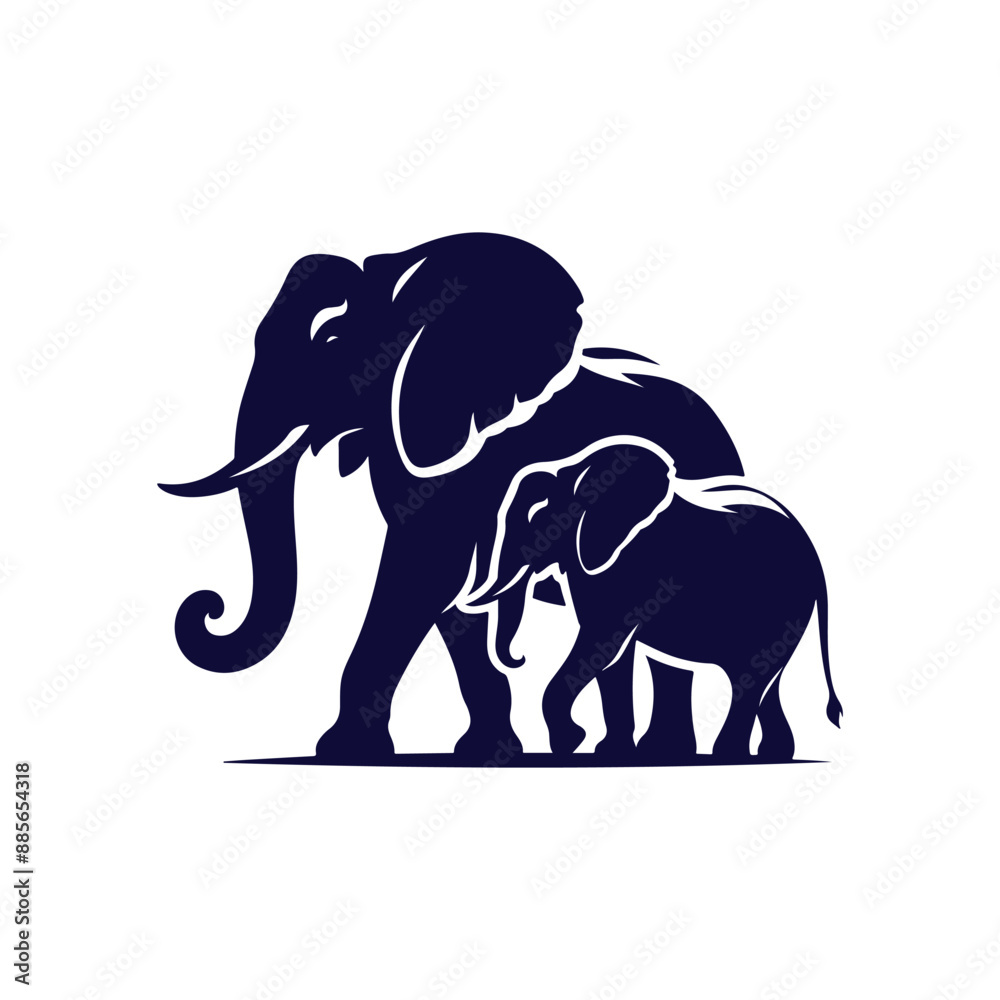 Elephant silhouettes Clip art isolated vector illustration on a white background