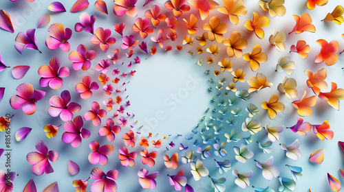 A high-definition image of colorful flower petals arranged in a spiral pattern on a white background