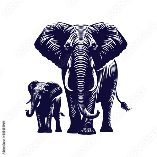 Elephant silhouettes Clip art isolated vector illustration on a white background