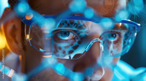 Wallpaper Mural Scientist analyzes a sample under a microscope in a lab wearing safety goggles Torontodigital.ca