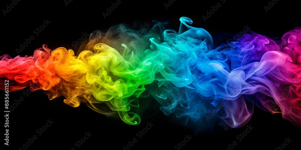 Fototapeta premium Abstract Rainbow Smoke Swirls on Black Background, abstract, colorful, smoke, background , art