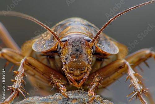 Dead Bug. Closeup of Common Cockroach with Brown Abdomen on Big Background