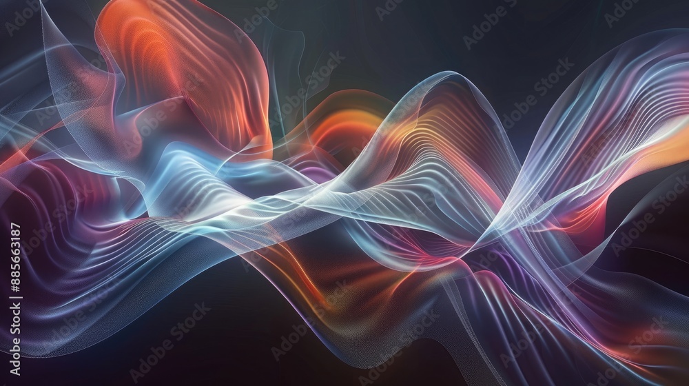 Obraz premium A mesmerizing panorama wallpaper featuring abstract organic shapes with flowing lines and waves in a harmonious blend of colors.