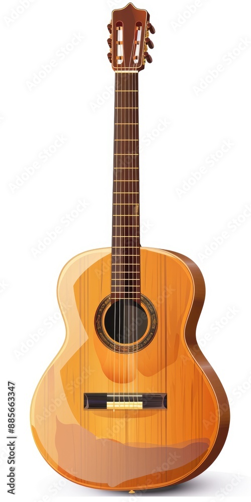 Fototapeta premium Old Acoustic Guitar. Classic Wooden Instrument for Classical Music, Isolated on White Background