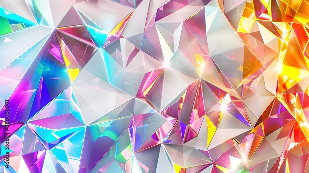 Holographic Geometric Patterns for Sticker Design on White Background