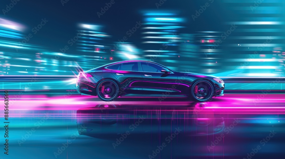 Cyberpunk Cityscape with a Sleek Black Car Cyberpunk Cityscape with a Sleek Black Car