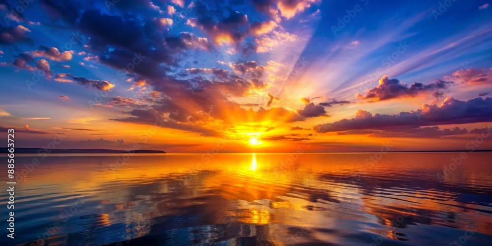 Golden Hour Reflection in a Calm Sea, Sunset, Water, Sky, Nature Golden Hour Reflection in a Calm Sea, Sunset, Water, Sky, Nature