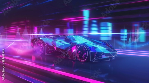 Futuristic Car Speeding Through Neon Cityscape © @adha