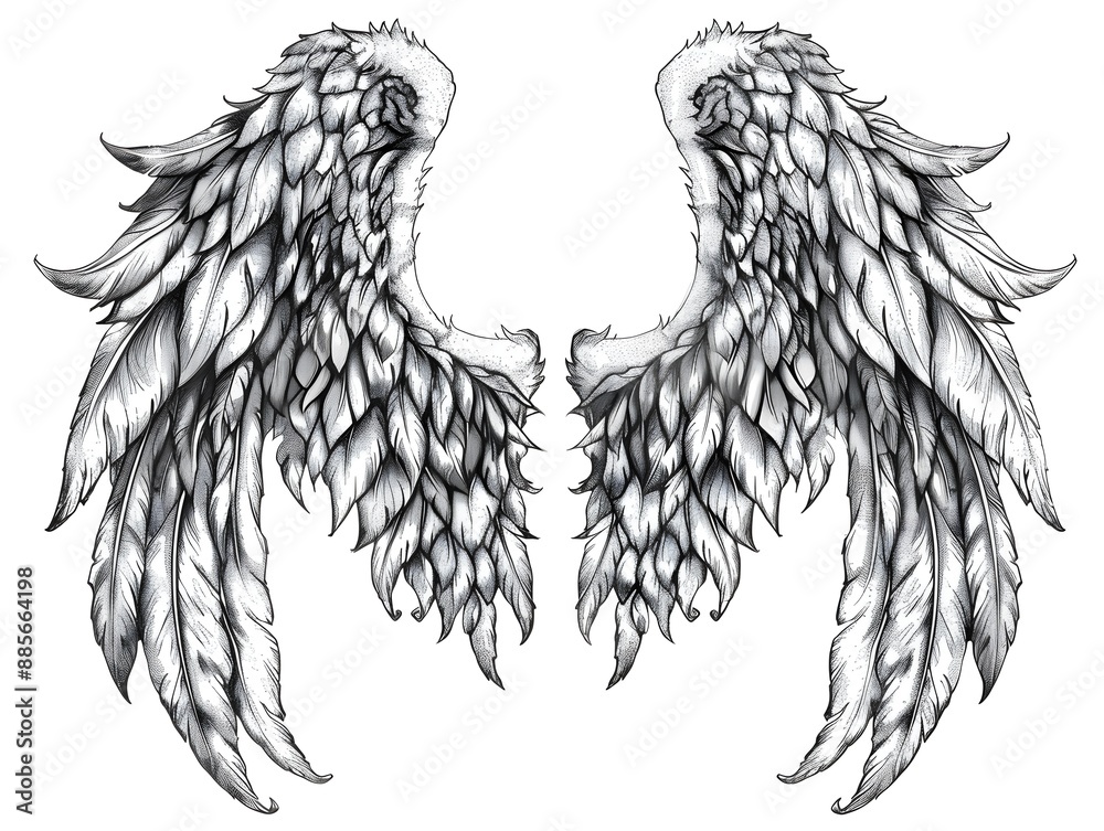 Fototapeta premium Exquisite Gothic Angel Wings Sticker Design for Stylish Apparel and Accessories