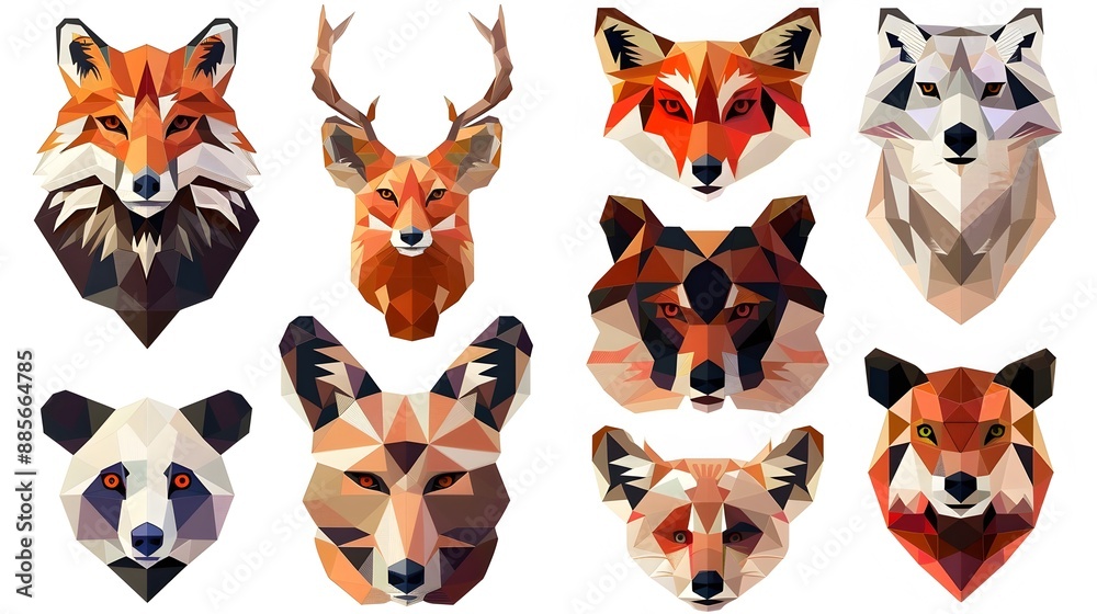 Obraz premium Geometric Animal Faces Set for Shirt Design White Background