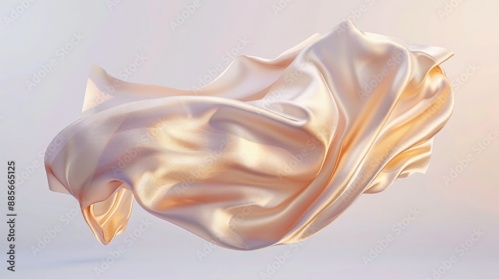 A piece of luxurious silk fabric dances through the air with elegant fluidity, its graceful movement and shimmering surface captivating the viewer's gaze against a backdrop of serene simplicity. A piece of luxurious silk fabric dances through the air with elegant fluidity, its graceful movement and shimmering surface captivating the viewer's gaze against a backdrop of serene simplicity.