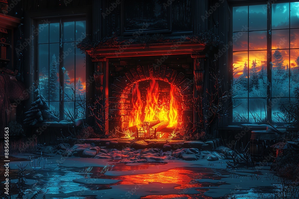 In the comfort of home, a roaring fireplace emits a comforting warmth, its flames flickering in hues of orange and red against the charred wood. In the comfort of home, a roaring fireplace emits a comforting warmth, its flames flickering in hues of orange and red against the charred wood.