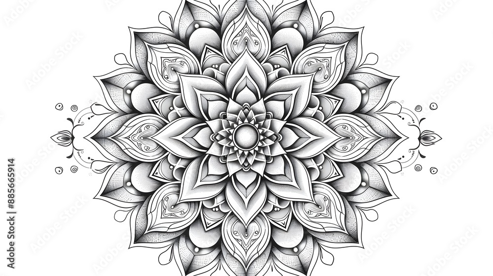 Intricate Mandala Flower Pattern for Shirt or Sticker Design on White Background Intricate Mandala Flower Pattern for Shirt or Sticker Design on White Background