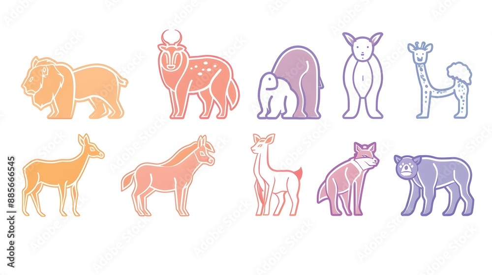 Obraz premium Minimalist Line Art Animal Icons for Sticker Design and Apparel