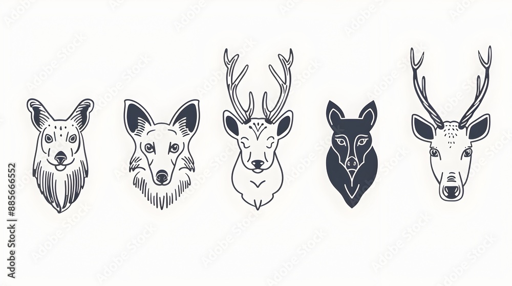Fototapeta premium Minimalist Line Art Animal Sticker Designs for Clothing and Branding