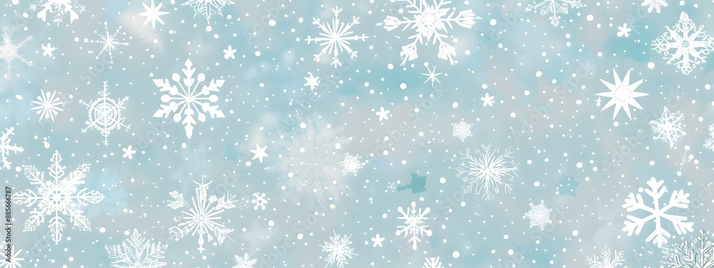 A seamless pattern of delicate snowflakes and stars, arranged in an intricate design on a light blue background, evoking the beauty of winter and Christmas A seamless pattern of delicate snowflakes and stars, arranged in an intricate design on a light blue background, evoking the beauty of winter and Christmas